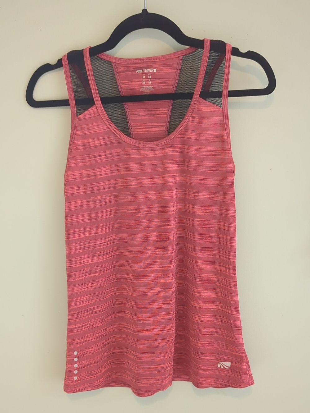 Marika Pink Heathered Racerback Tank with Black Mesh
